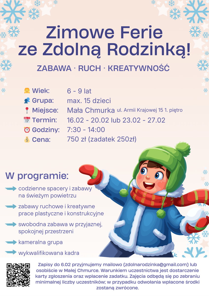 Zimowe Zabawy ze Zdolną Rodzinką - spokojne ferie dla dzieci 6–9 lat | Leszno